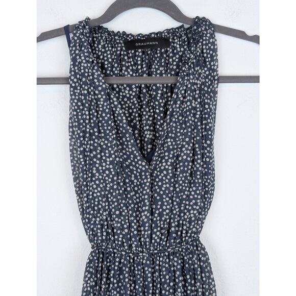 Graumann Dress Polka Dot Flowy Pinup Rockabilly Denmark Designer Blue Size S - Picture 2 of 10